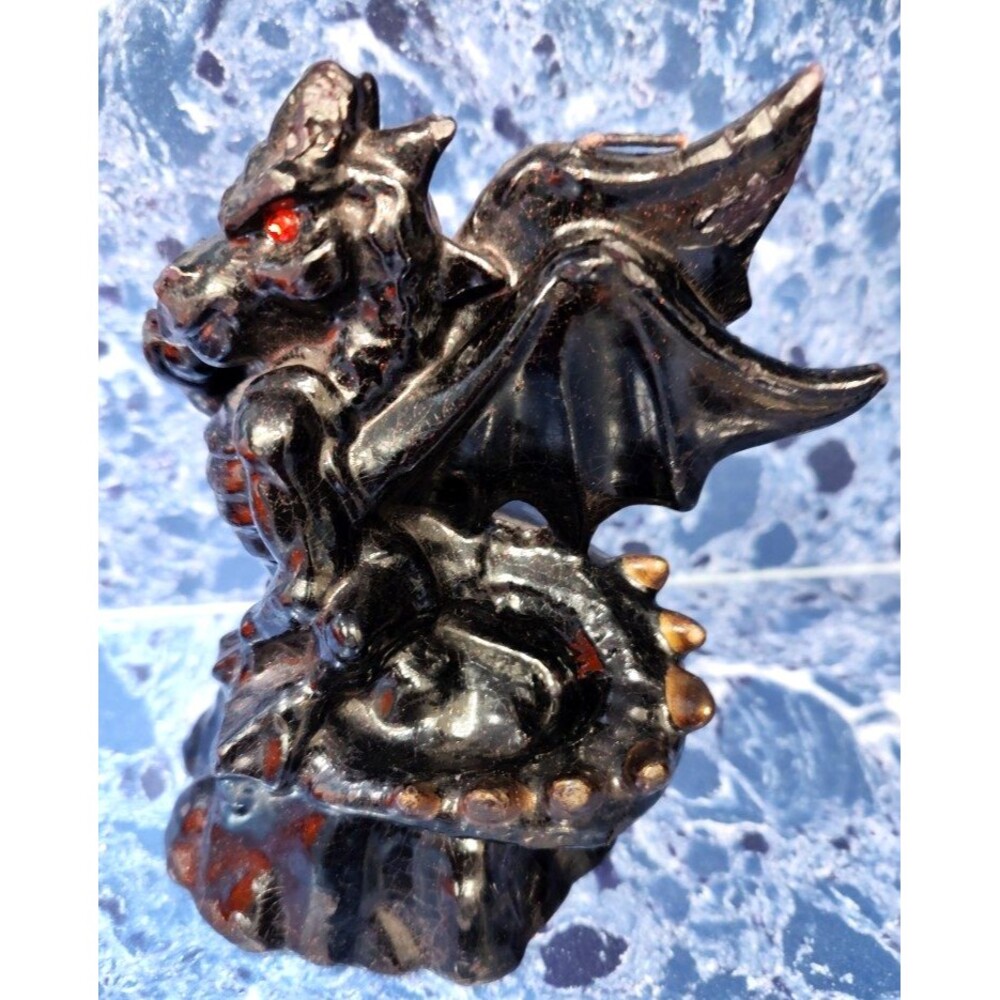 Fantasy Glossy Black Dragon Figurine Statue Tall 5.5"